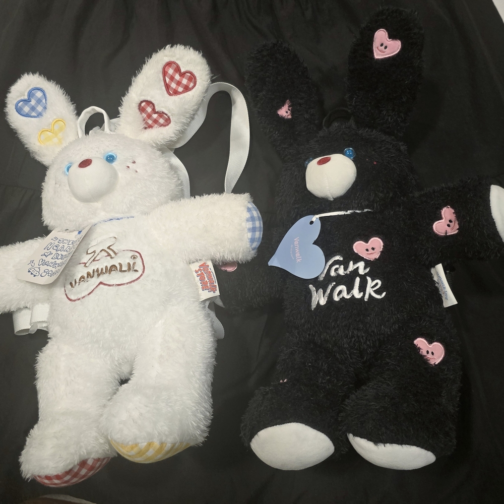 Plush Bunny Toy Set - White and Black